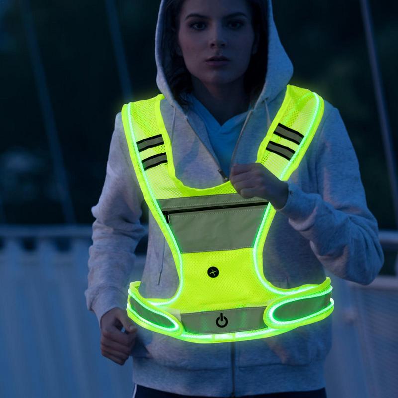Running Gear Reflective - Nachtlauf-LED-Reflektorweste mit verstellbarem elastischem Gürtel, 360-Grad-Sichtbarkeitswarnung,