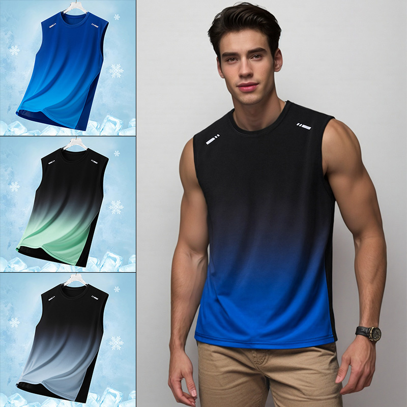 Running Gear - Herren-Sportweste mit Farbverlauf, leicht, ärmellos, Rundhals-T-Shirt,